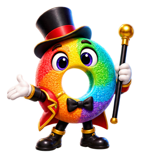 Rainbow Ringmaster in a top hat and red coat